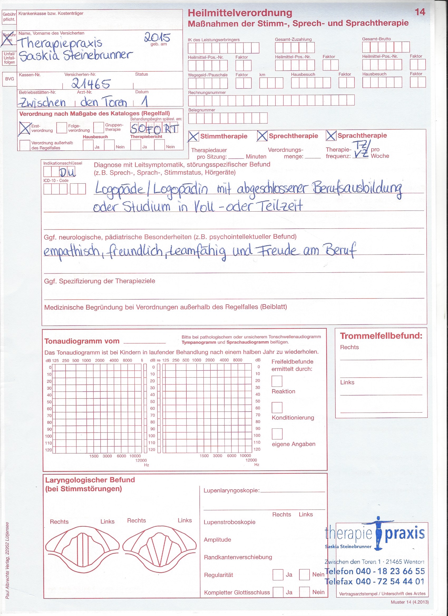 Stellenangebot Logopädie in Wentorf bei Hamburg bei Therapeutenonline