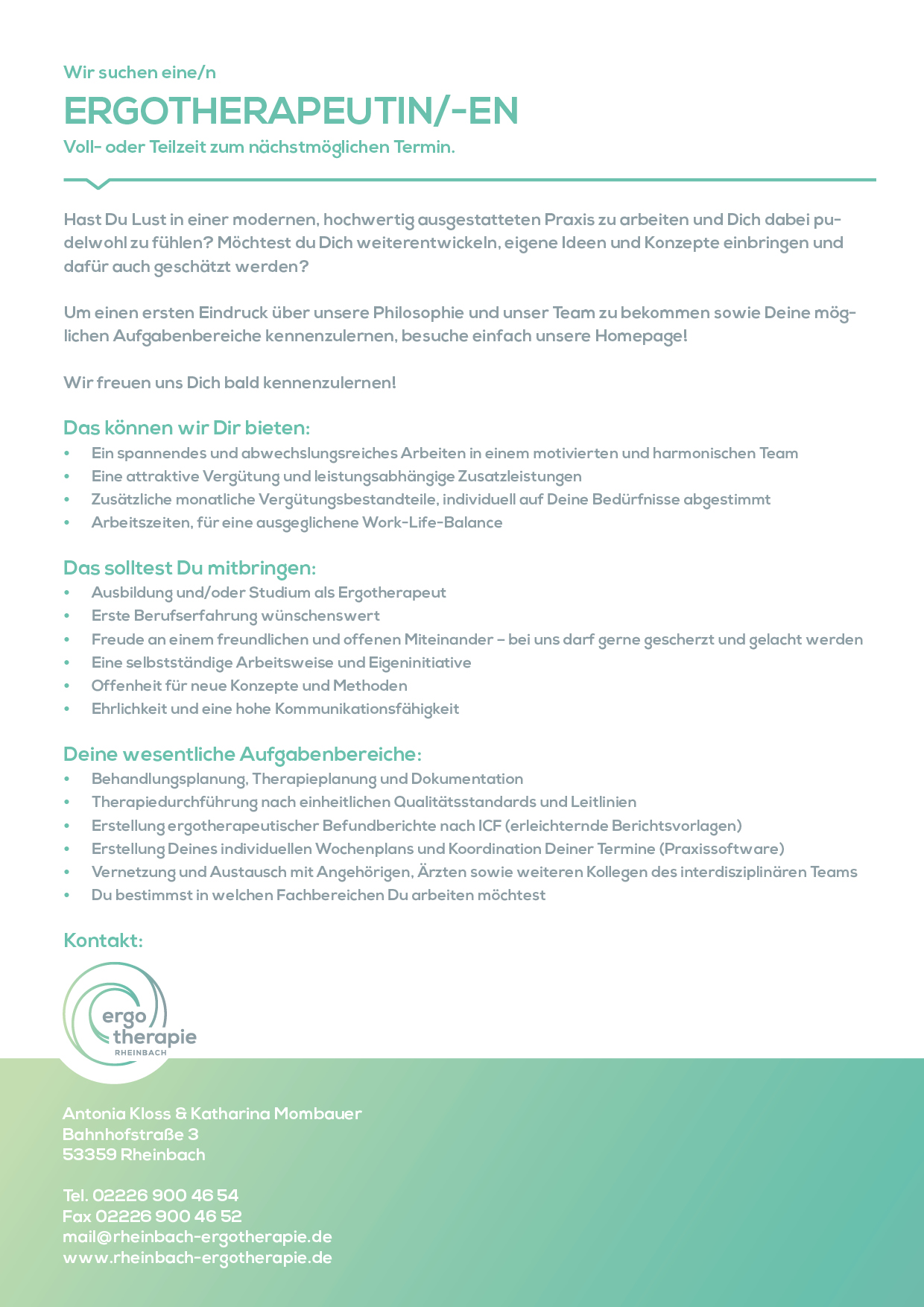 Stellenangebot Ergotherapie in Rheinbach bei Therapeutenonline
