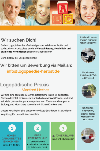 Stellenangebot Logopädie in auch Simmerath möglich bei Therapeutenonline