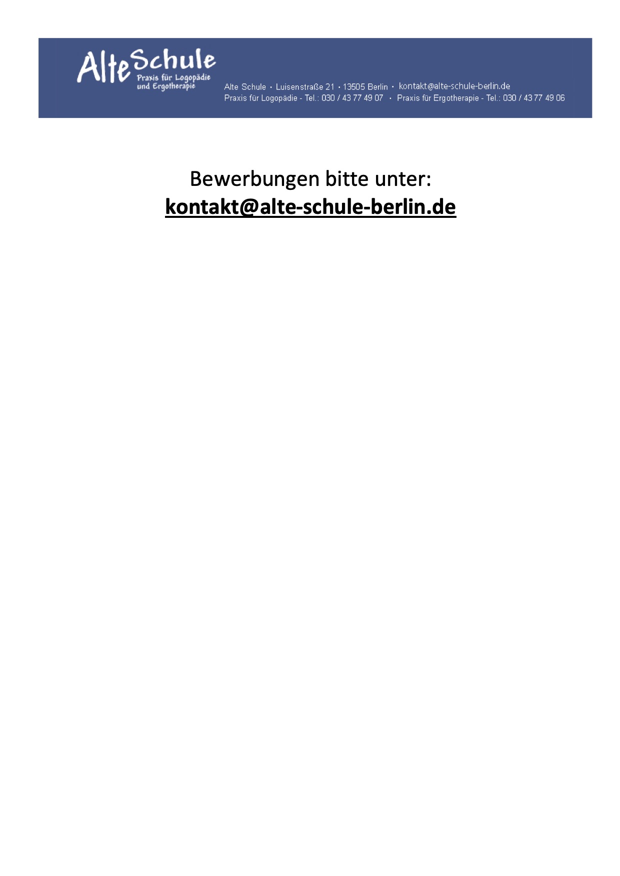 Stellenangebot Logopädie in Luisenstr.21 Berlin 13505 bei Therapeutenonline