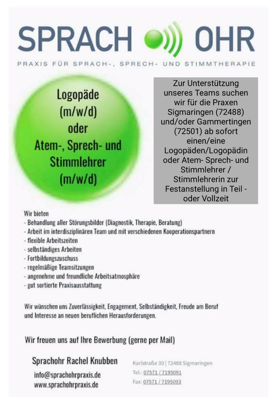 Stellenangebot Logopädie in Sigmaringen bei Therapeutenonline