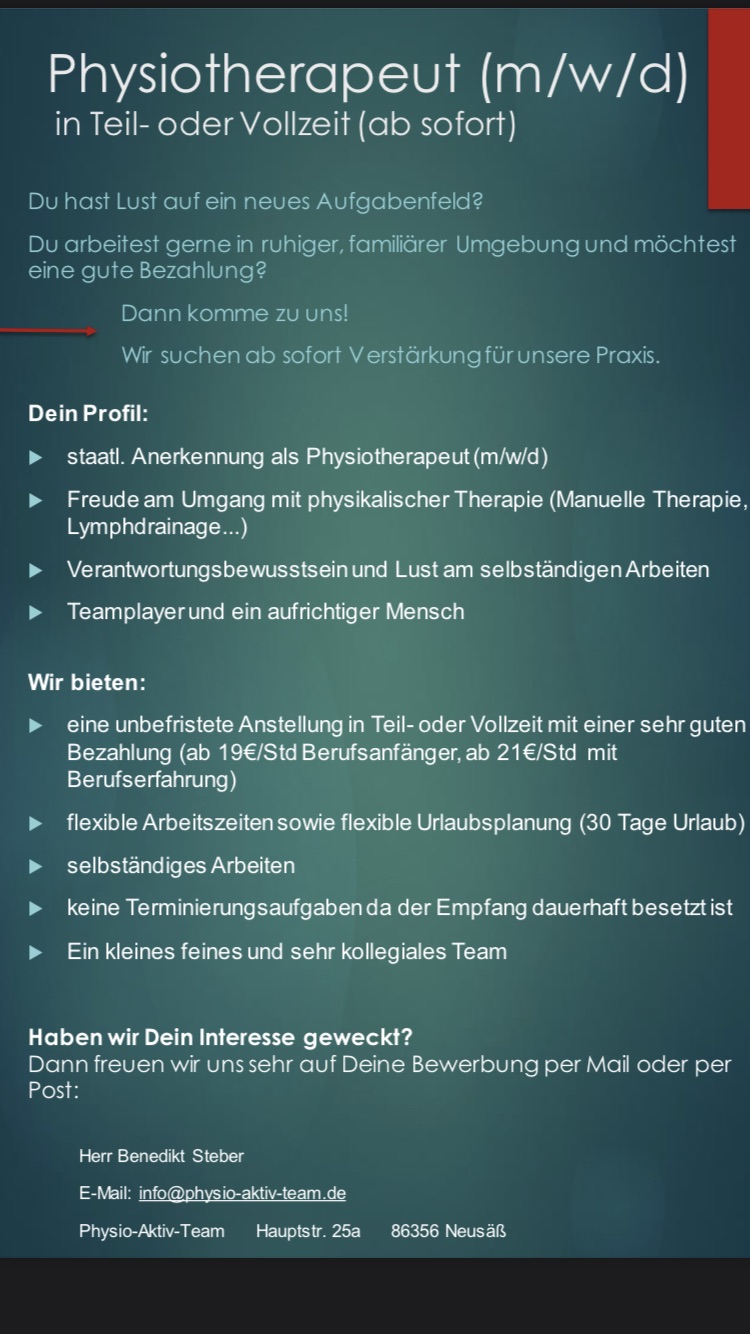 Stellenangebot Physiotherapie in Neusäß bei Therapeutenonline