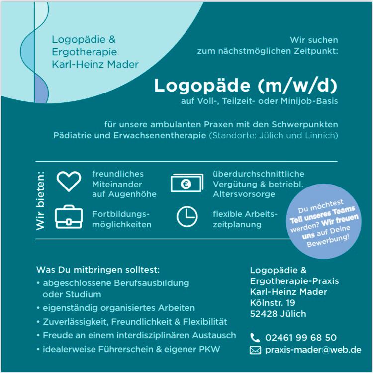 Stellenangebot Logopädie in Jülich bei Therapeutenonline